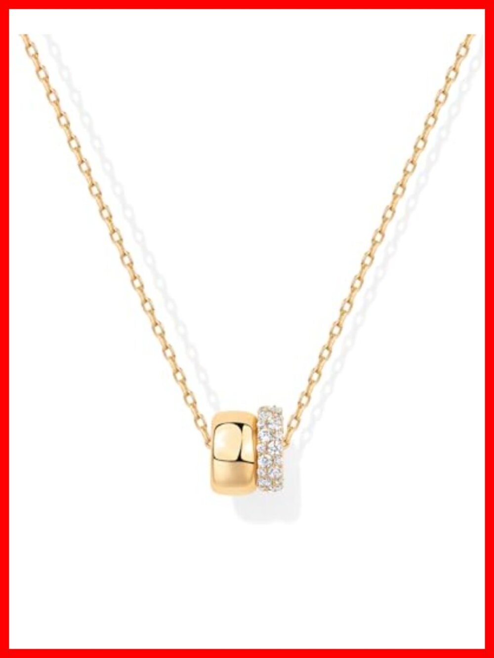 14K Gold Plated Rondelle Pendant Necklace Cubic Zirconia Adjustable 19"